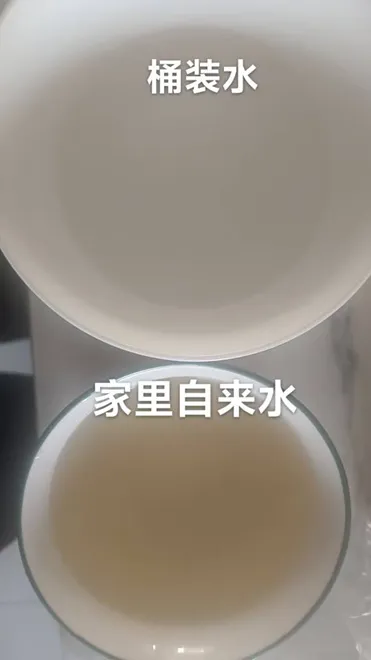 此前家中自來水與購買的桶裝水進行對比。網友供圖